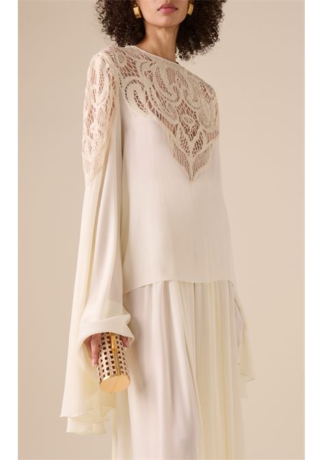 White embroidered georgette lace blouse Elie Saab - women ELIE SAAB | SH063NF24YA022W0001