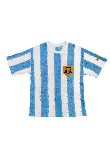 Light blue and white macrame design striped T-shirt Saints x Divincenzo - unisex