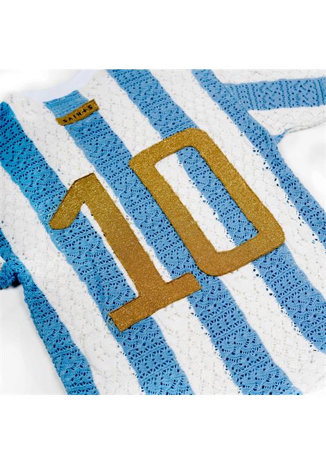 Light blue and white macrame design striped T-shirt Saints x Divincenzo - unisex SAINTS X DIVINCENZO | ARG10MLT