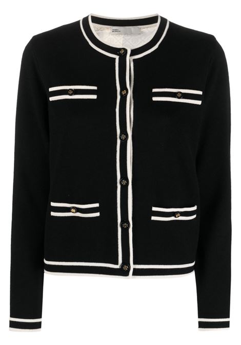 Black contrast-trim round neck cardigan - women 