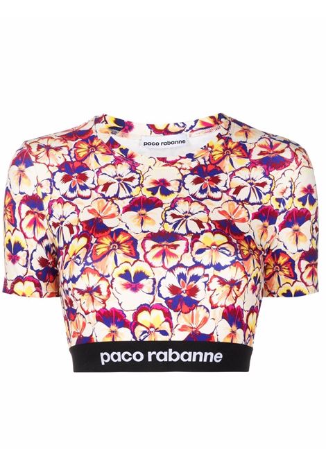 Multicolored floral-print logo-trim cropped top - women  RABANNE | 22PJTO002VI0234V214