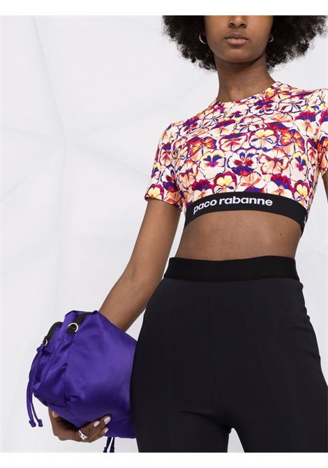 Multicolored floral-print logo-trim cropped top - women  RABANNE | 22PJTO002VI0234V214