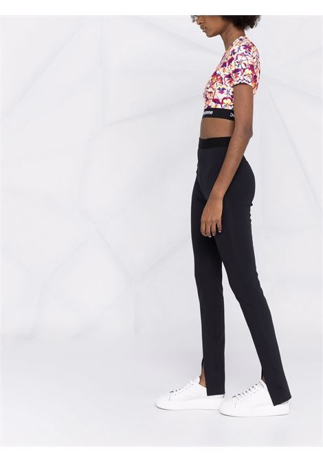 Multicolored floral-print logo-trim cropped top - women  RABANNE | 22PJTO002VI0234V214