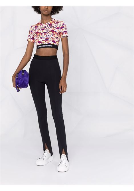 Multicolored floral-print logo-trim cropped top - women  RABANNE | 22PJTO002VI0234V214