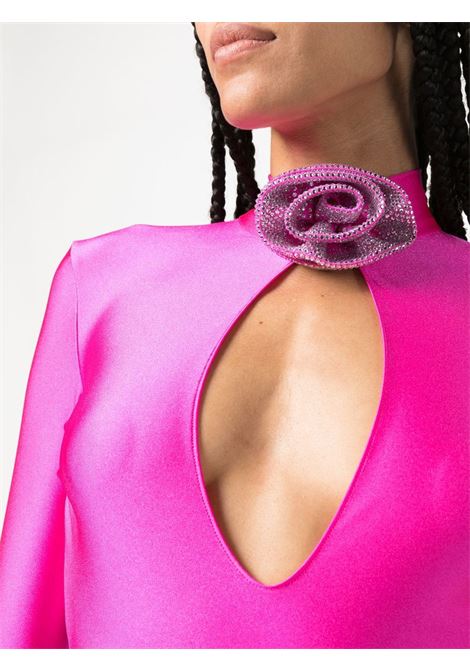 Fuchsia keyhole cut-out faux-flower bodysuit - women GIUSEPPE DI MORABITO | PS23177TO22814