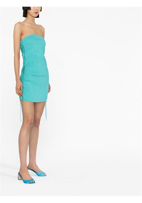 Blue drawstring-embellished strapless minidress - women GIUSEPPE DI MORABITO | PS23213KN7955
