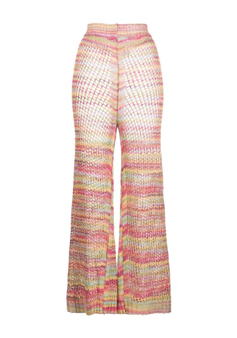 Pink and multicolour flared open-knit trousers - women LANEUS | PND303VARU