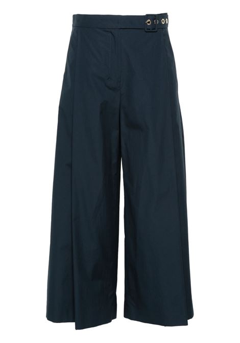 Blue wide-leg poplin trousers - women