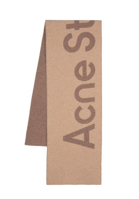Brown logo-jacquard frayed rectangle scarf - unisex ACNE STUDIOS | CA0154640