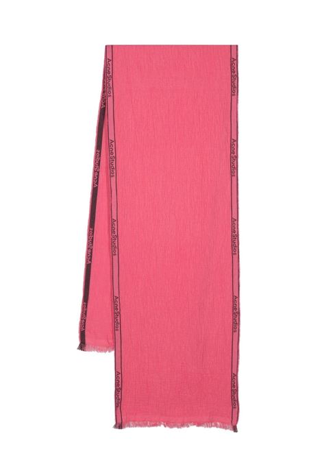 Pink jacquard-logo seersucker scarf - unisex ACNE STUDIOS | CA0315415