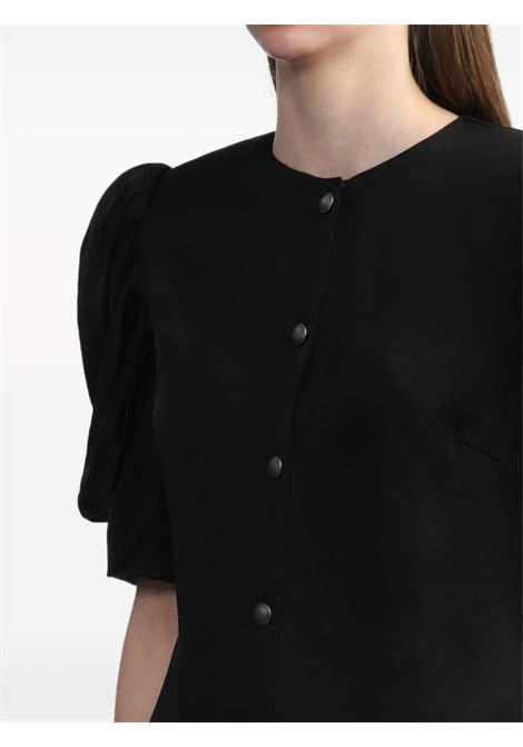 Black puff-sleeve collarless shirt - women ALESSANDRA RICH | FABX3616F42020900