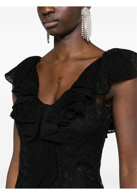 Black ruffled-trim floral-lace gown - women ALESSANDRA RICH | FABX3677P42400900
