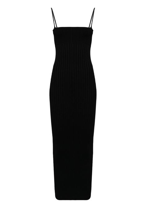 Black ribbed midi dress - women