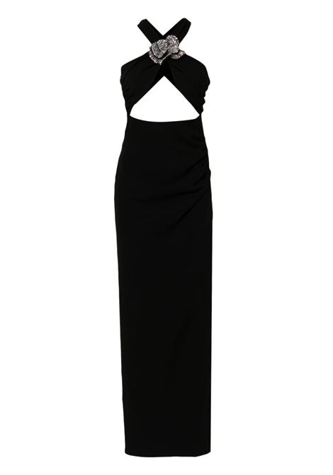 Black floral-appliqu? long dress - women AMEN | ACS24522920
