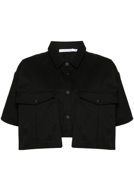 Camicia cargo-pockets corta in nero - donna