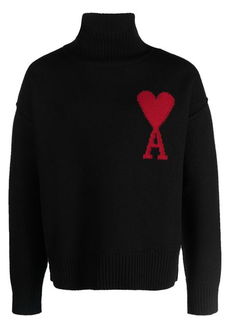Maglione a collo alto Ami de Coeur in nero e rosso - unisex AMI PARIS | BFUKS406018009