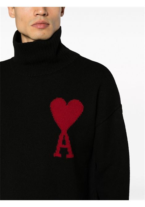 Maglione a collo alto Ami de Coeur in nero e rosso - unisex AMI PARIS | BFUKS406018009