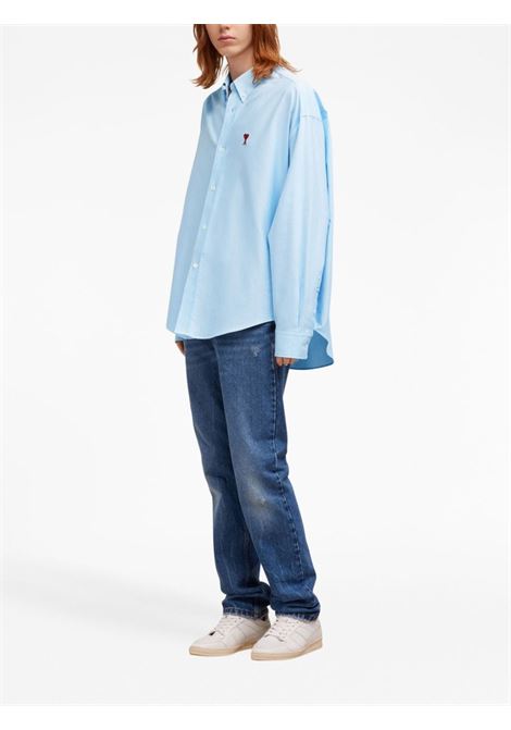 Blue logo-embroidered poplin shirt - unisex AMI PARIS | BFUSH130CO0031450