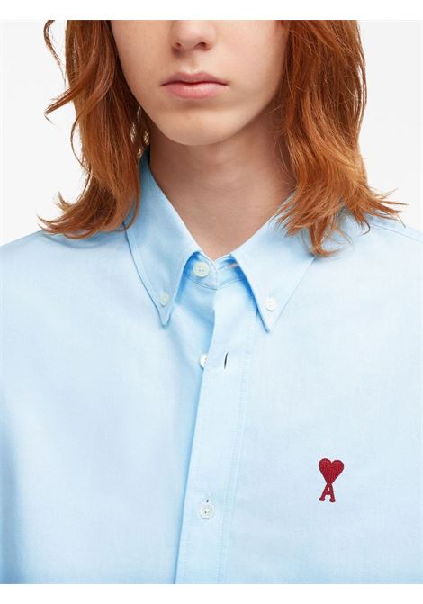 Camicia con ricamo in blu - unisex AMI PARIS | BFUSH130CO0031450