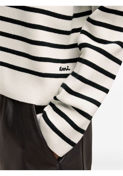Maglione stile polo a righe in bianco e nero - unisex AMI PARIS | UPL336KN0041194