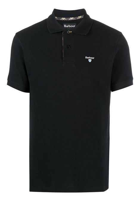 Black logo embroidered polo shirt - men