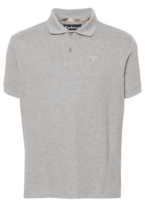 Grey logo-embroidered polo shirt - men