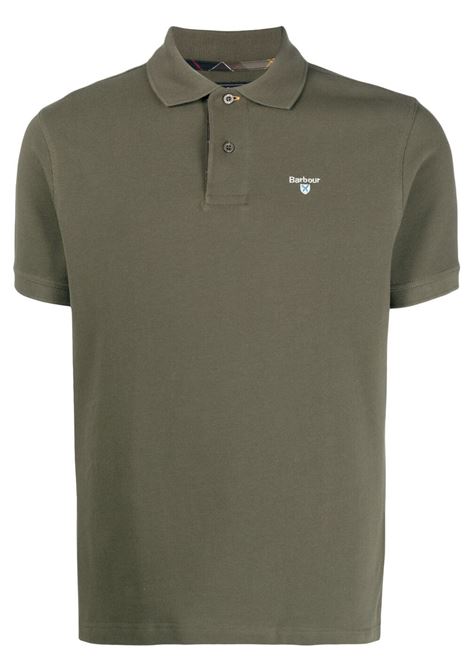 Olive green logo-embroidered polo shirt - men