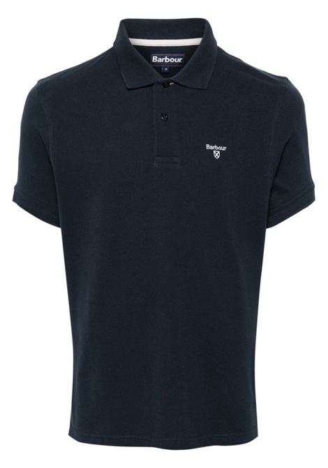 Blue logo-embroidered polo shirt - men