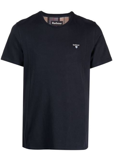 Blue embroidered-logo T-shirt - men