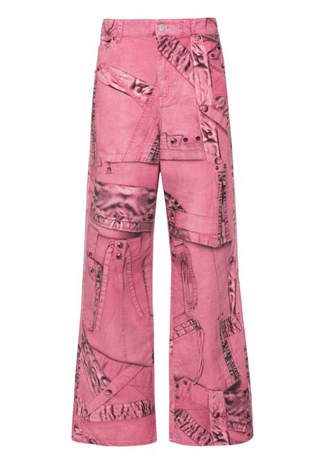 Pink cargo-patch print puddle trousers ? women