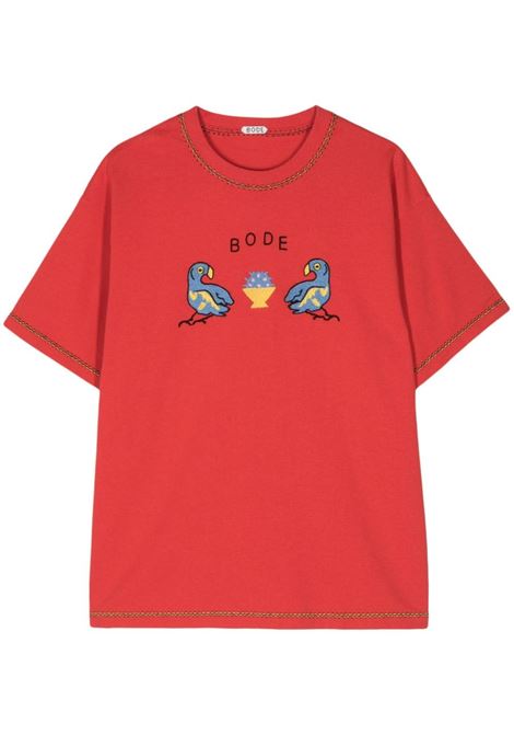 T-shirt con ricamo in rosso di Bode - uomo