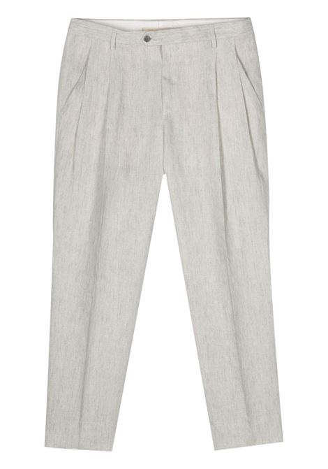 Grey pleat-detail linen trousers - men