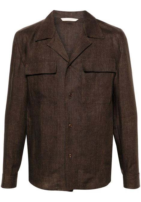 Brown notched-collar linen overshirt BRIGLIA 1949 - men BRIGLIA 1949 | Outerwear | JOHN32411800056