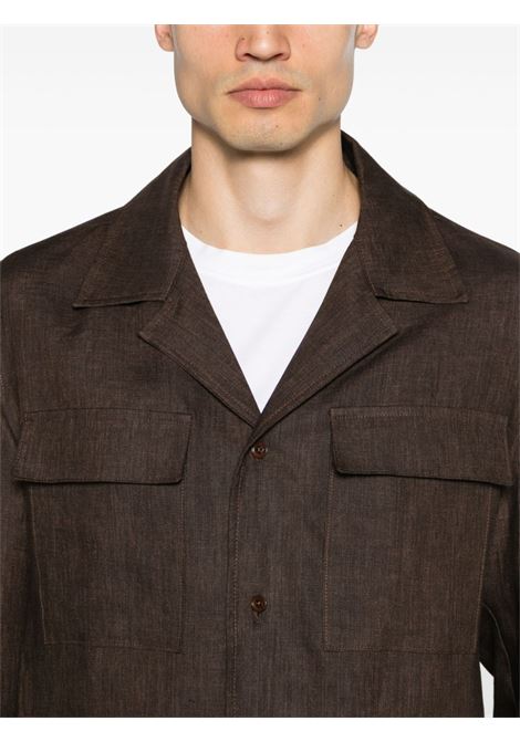 Brown notched-collar linen overshirt BRIGLIA 1949 - men BRIGLIA 1949 | JOHN32411800056