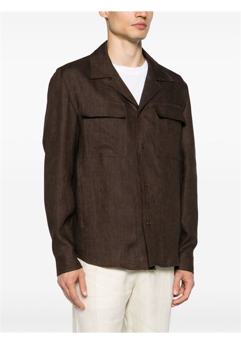 Brown notched-collar linen overshirt BRIGLIA 1949 - men BRIGLIA 1949 | JOHN32411800056