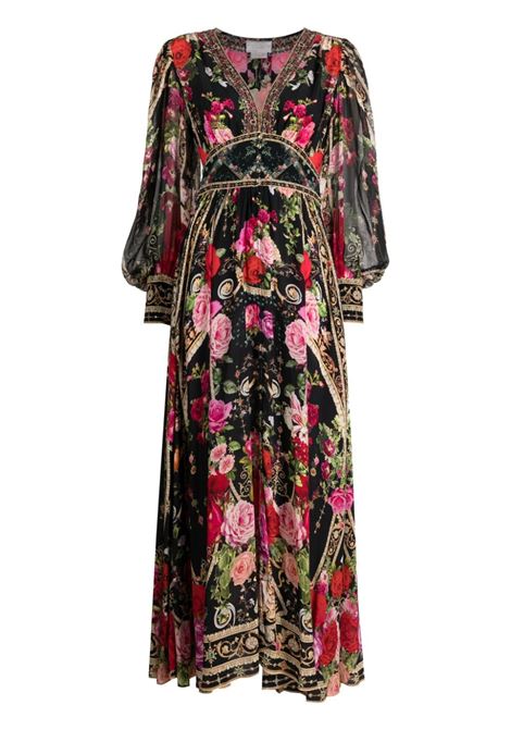 Black floral-print maxi dress - women