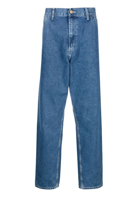 Blue Simple mid-rise straight-leg jeans - men