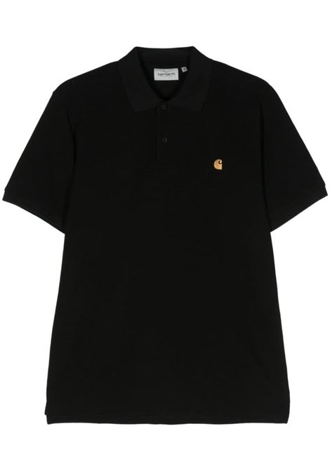 Black logo-embroidered polo shirt - men
