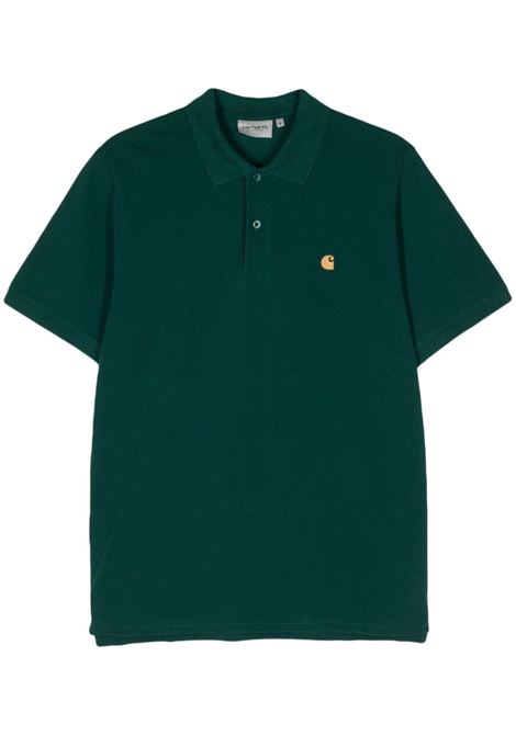 Green embroidered-logo polo shirt - men