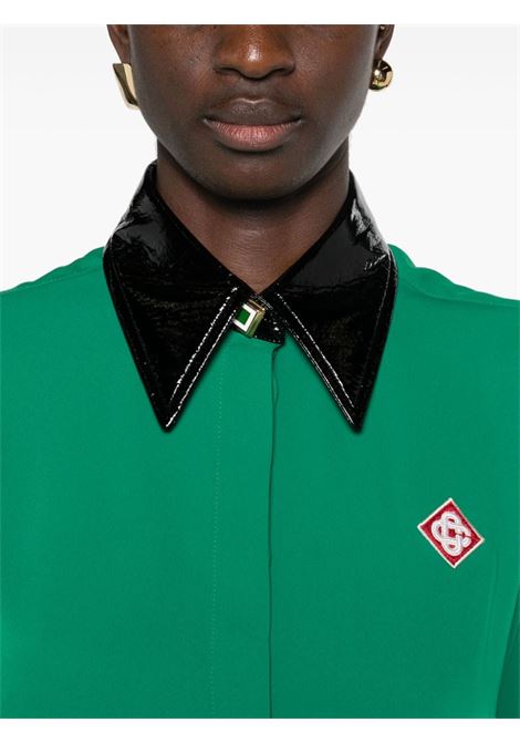 Camicia con colletto a contrasto in verde - donna CASABLANCA | WS24SH11802
