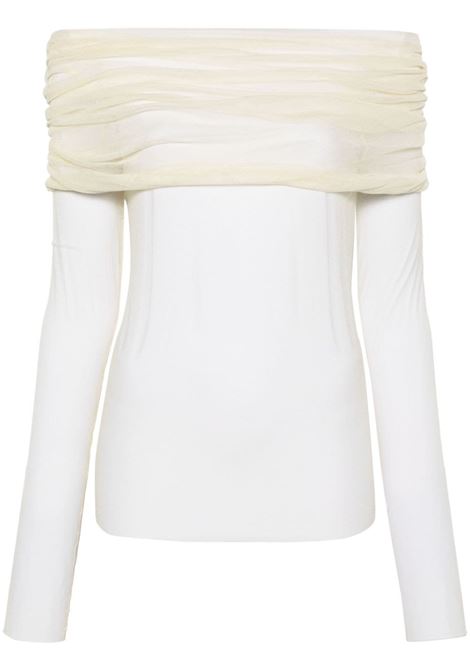 Beige veiled off-shoulder top  CHRISTOPHER ESBER - women