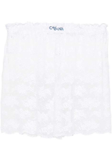 White logo-embroidered lace shorts - women COLLINA STRADA | XX6016WHT