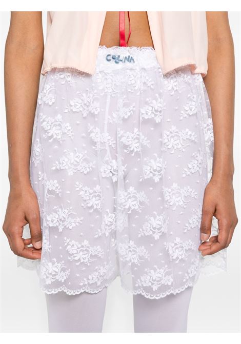 White logo-embroidered lace shorts - women COLLINA STRADA | XX6016WHT