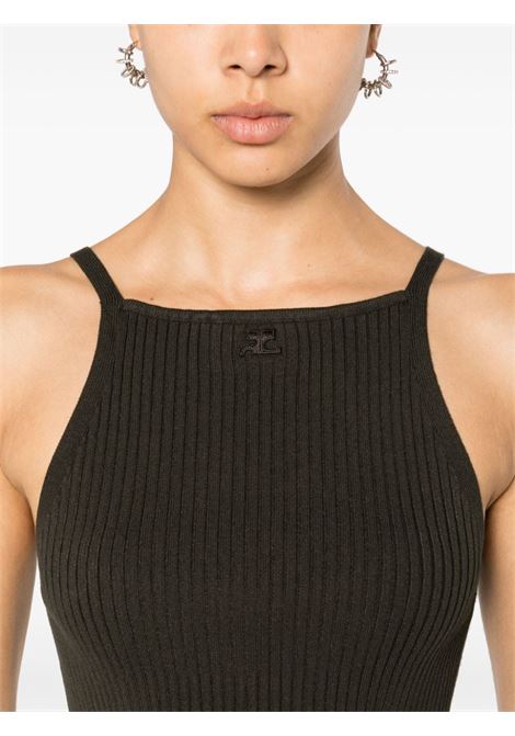 Brown logo-patch ribbed tank top Courr?ges -women COURRÈGES | 123MTO042FI00011093
