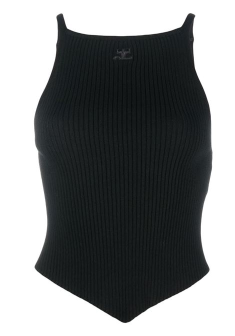Black embroidered-logo ribbed vest top - women  COURRÈGES | 123MTO042FI00019999