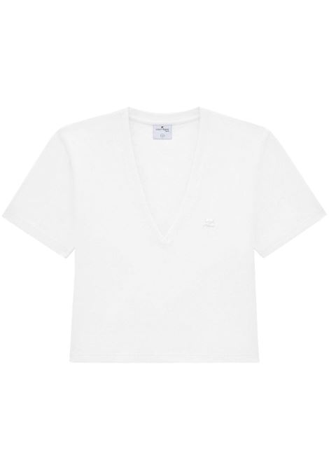 T-shirt con applicazione logo in bianco - donna COURRÈGES | 224JTS138JS01070001