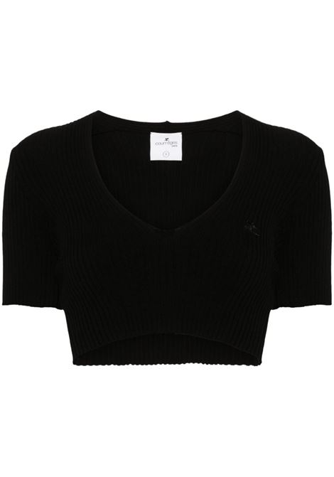 Black  ribbed-knit cropped top - women