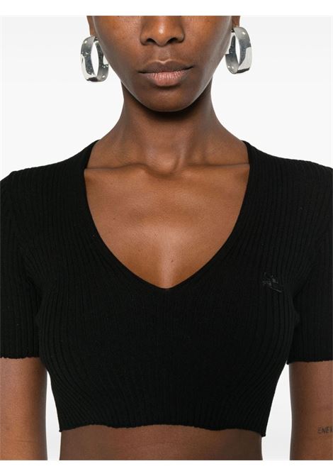 Black  ribbed-knit cropped top - women COURRÈGES | 224MPU164FI00019999