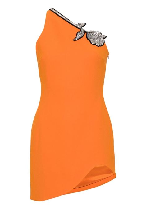 Orange crystal rose one-shoulder mini dress - women