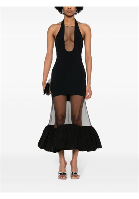 Black tulle-inserts midi dress - women DAVID KOMA | SS24DK79DBLK